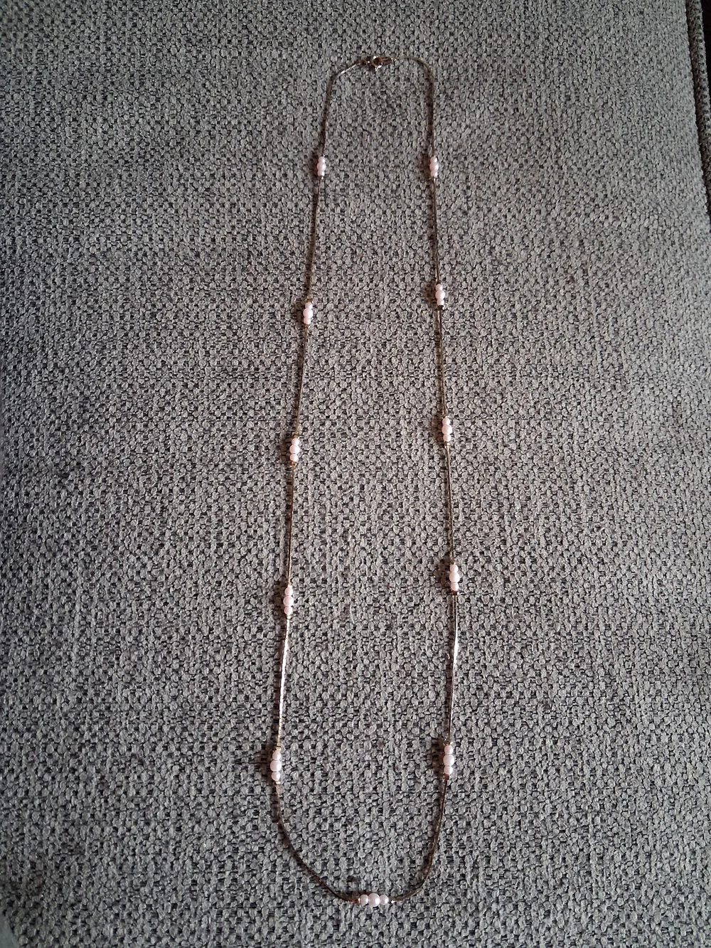 Delicate Pink Beaded Station Necklace - Korea